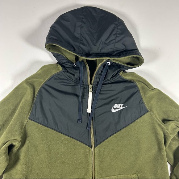 Nike Hoodie Men Medium Olive Green Full Zip Sportswear Fleece Windrunner Jacket - Picture 2 of 8